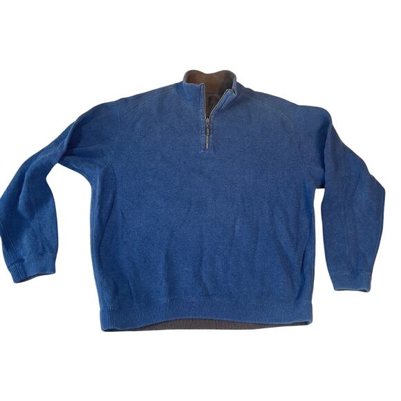 Tommy Bahama 1/4 Zip Men's XL High Neck Sweater Reversible Blue & Brown Contrast - Picture 1 of 13